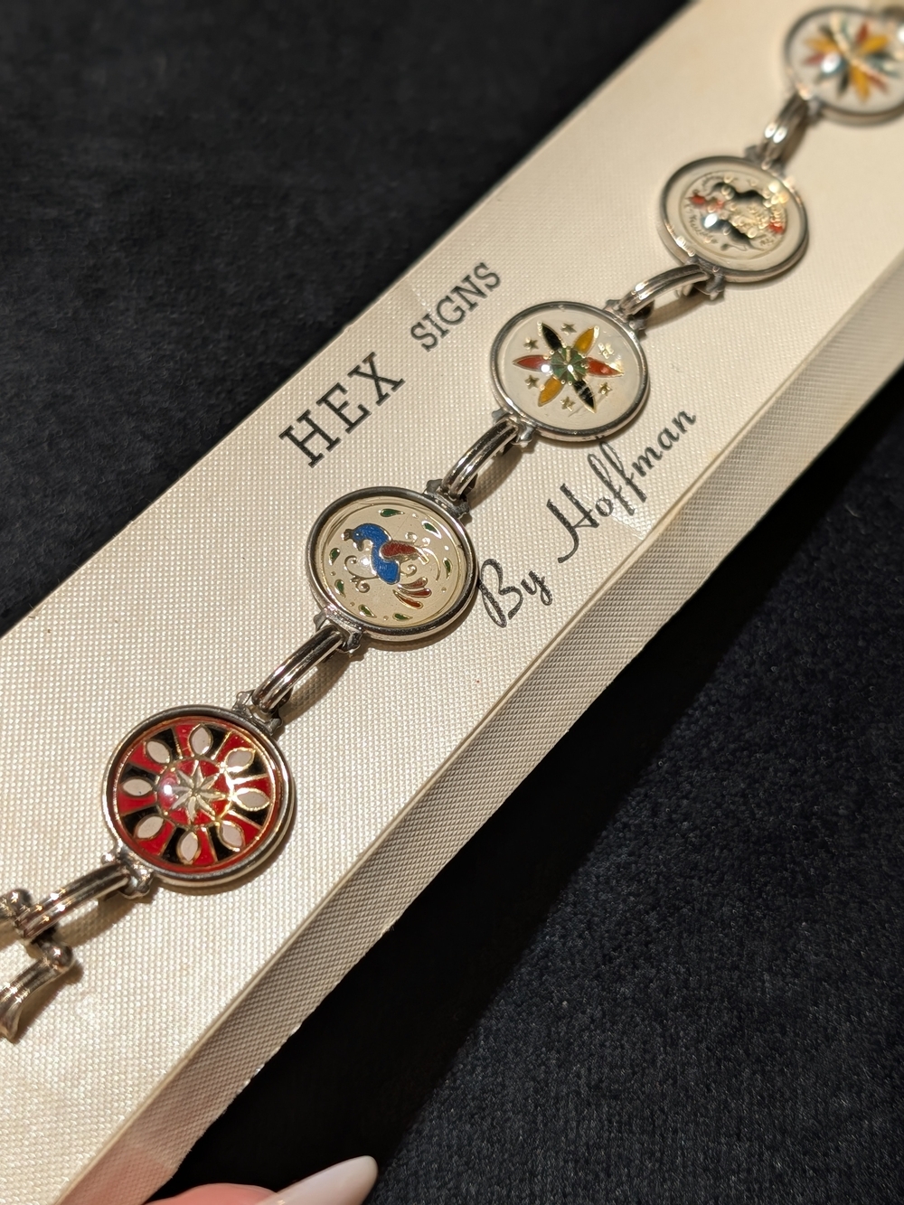 Vintage Pennsylvania Dutch Hex Signs Multicolor Enamel Link Bracelet
